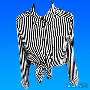 Striped lightweight long sleeved button up